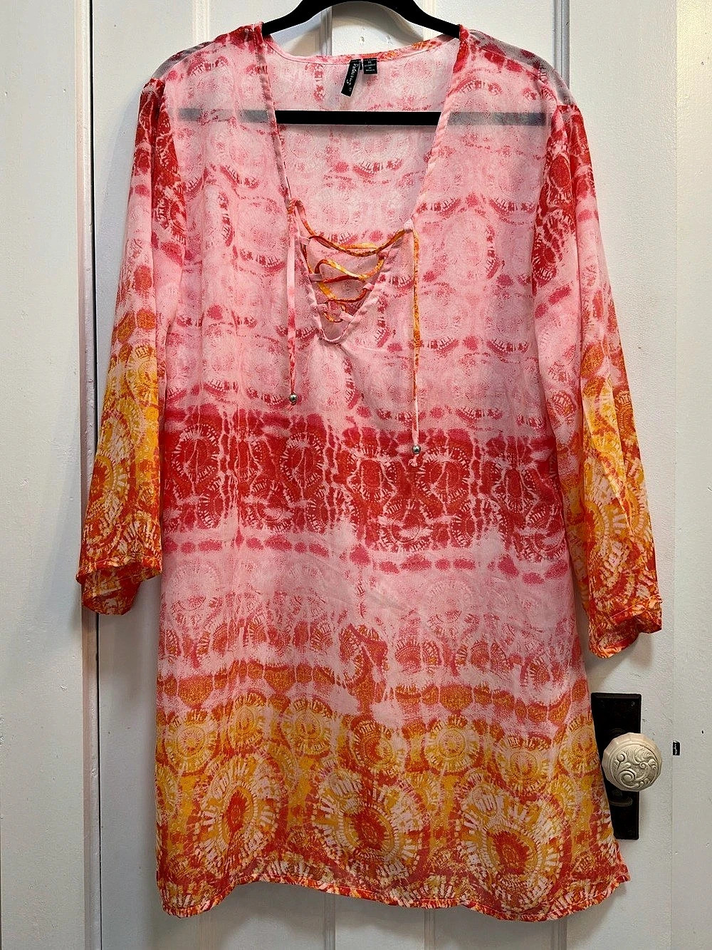 Portocruz Pink & Orange Lace-Up Tunic